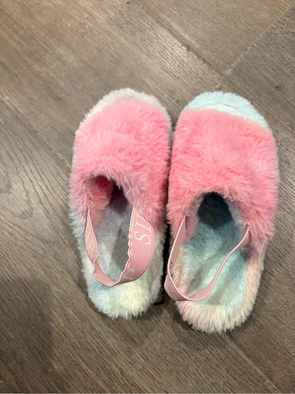 Kids Pink Fuzzy Slip-On Shoes with Elastic Heel Strap